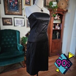Top 10 Strapless Dress Vintage 90 Black Satin Minimalist Goth Cocktail‎ Medium